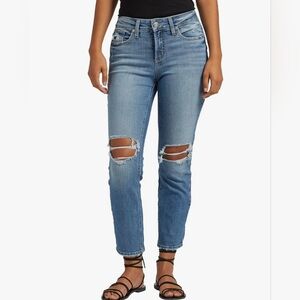 Silver Jeans Co. Women's Suki Mid Rise Curvy Fit Straight Crop Jeans